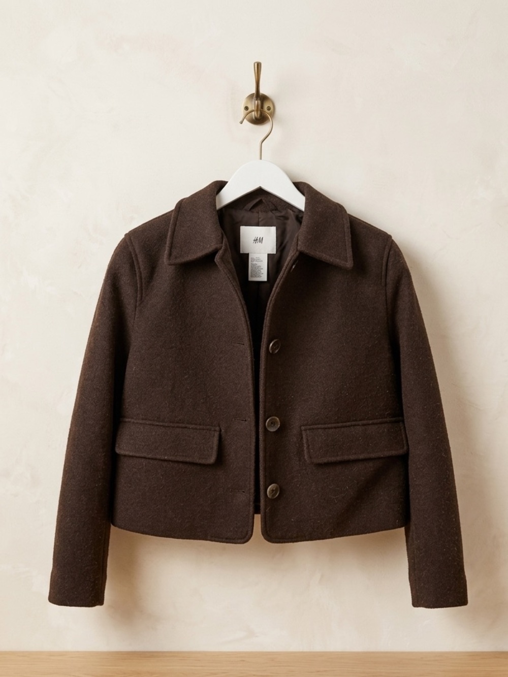 H&M Dark Brown Wool-Blend Pea Coat